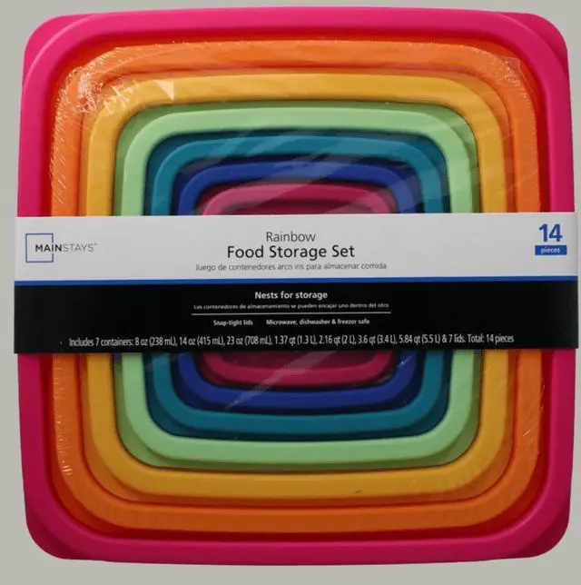Alt view image 3 of 6 - Mainstays Plastic Rainbow Food Storage Set, Multi Color, 14 Count, Best for Leftover Storage and Reheating