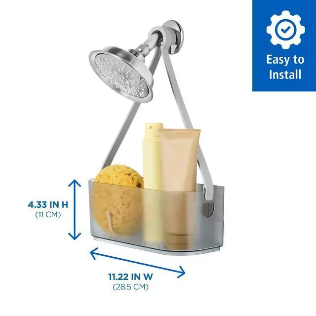 Alt view image 4 of 6 - Mainstays Charcoal Gray Hanging Shower Caddy with Multiple Compartments for Shower Head or Door