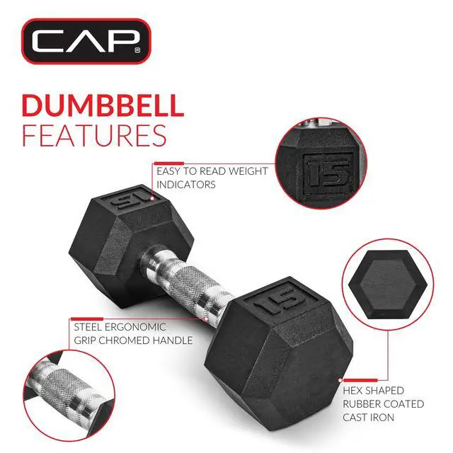 Alt view image 5 of 7 - CAP Barbell, 5lb Rubber Hex Dumbbell, Single
