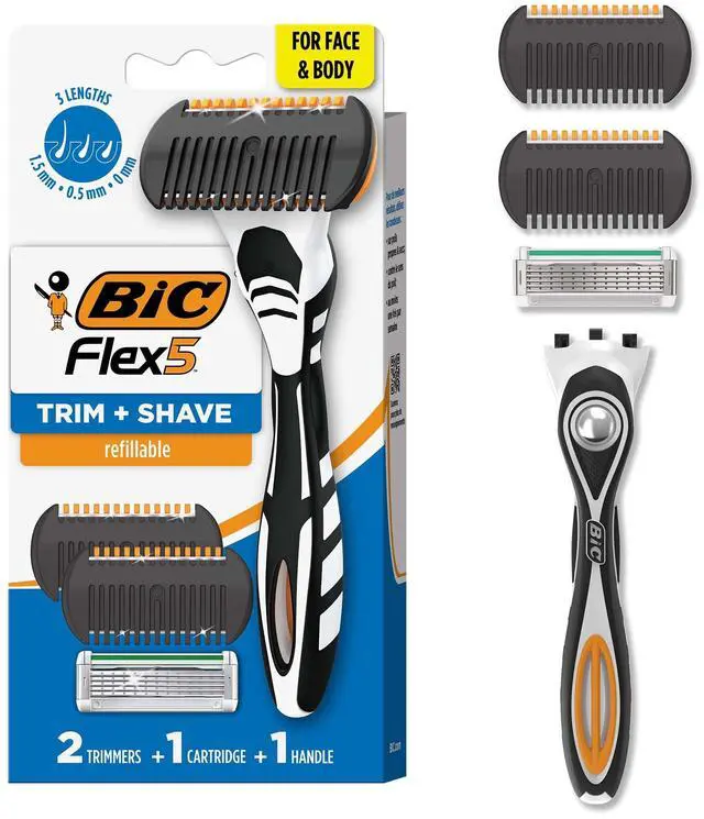 Main image of BIC Flex 5 Trim and Shave Grooming Kit, 1 Cartridge, 2 Trimmers, Dorm Essentials for Guys
