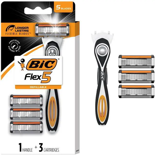 Main image of BIC Flex 5 Refillable Mens 5-Blade Razors with 1 Handle, 3 Cartridges, Dorm Essentials