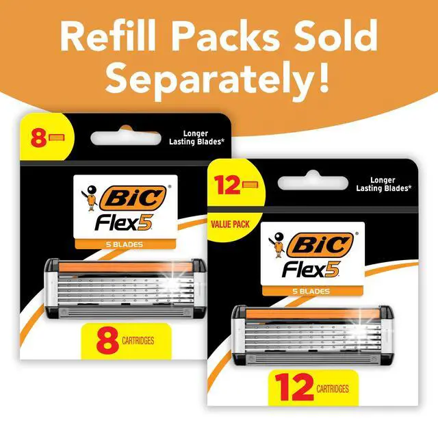 Alt view image 5 of 5 - BIC Flex 5 Refillable Mens 5-Blade Razors with 1 Handle, 3 Cartridges, Dorm Essentials