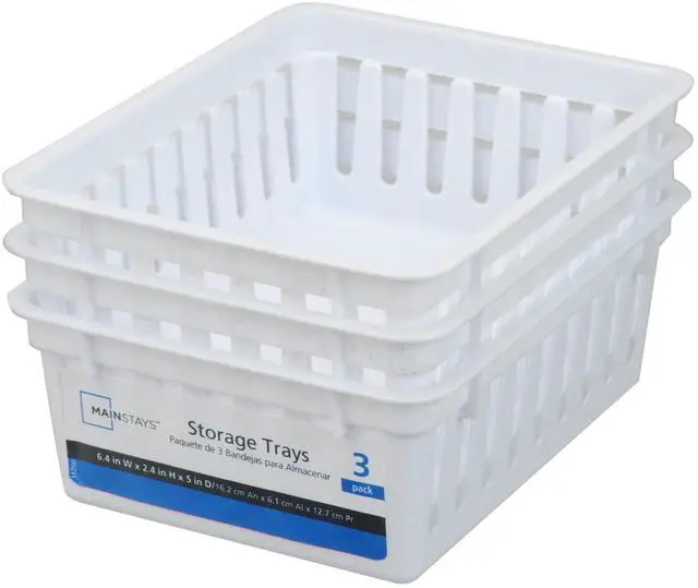 Alt view image 2 of 7 - (6 pack) Mainstays 3-Pack Square Mini Plastic Storage Tray Organizers, Stackable Drawer Organizer Bins for Kitchen, Desk, Bathroom and Vanity Organization, White