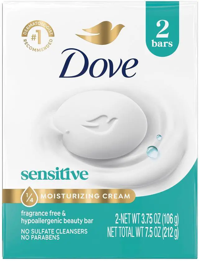 Main image of Dove Beauty Bar Soap For Sensitive Skin, Sensitive, Fragrance Free And Hypoallergenic, 3.75 oz 2 Bars