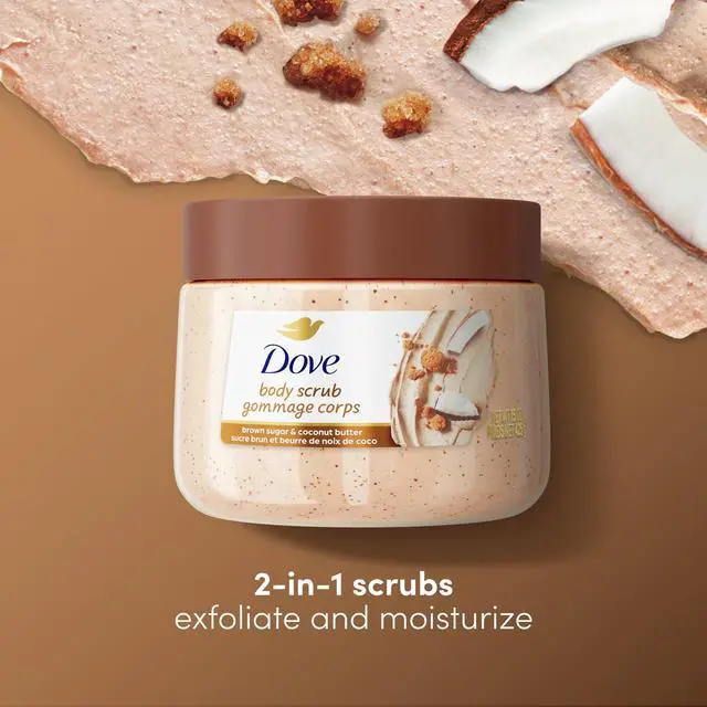Alt view image 3 of 5 - Dove Exfoliating and Moisturizing Body Scrub, Brown Sugar and Coconut Butter, 15 oz