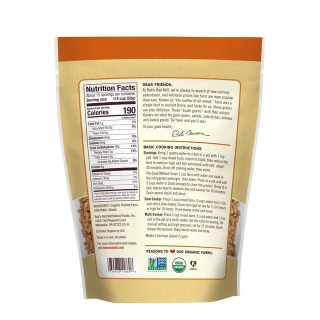 Alt view image 3 of 7 - Bob's Red Mill Organic Farro Grain 24 oz