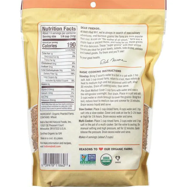 Alt view image 2 of 7 - Bob's Red Mill Organic Farro Grain 24 oz