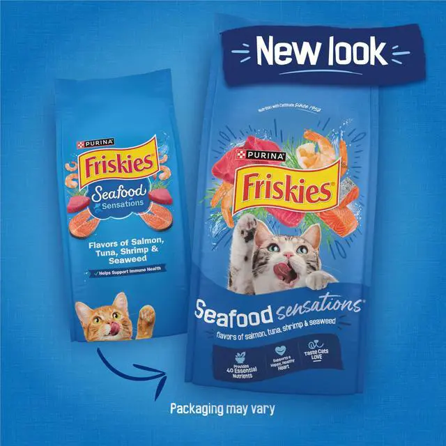 Alt view image 2 of 6 - Purina Friskies Dry Cat Food Seafood Sensations with Salmon, Tuna, and Shrimp Flavors, 3.15 lb Bag