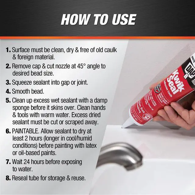 Alt view image 3 of 7 - DAP Kwik Seal 5.5 oz White Adhesive Kitchen and Bath Acrylic Latex Caulk