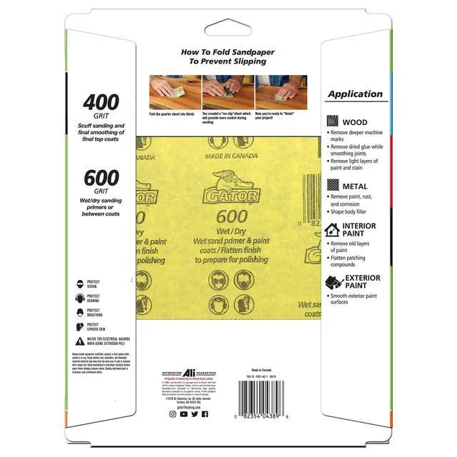 Alt view image 5 of 6 - Gator 438930 9 in x 11 in 400/600 Grit Premium Waterproof Sandpaper Combo Pack, 4 Pieces