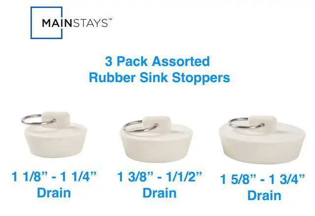 Alt view image 6 of 7 - Mainstays 3 Piece Rubber Sink Stoppers with Rings for 1", 1.25", and 1.5" Bathroom Drains