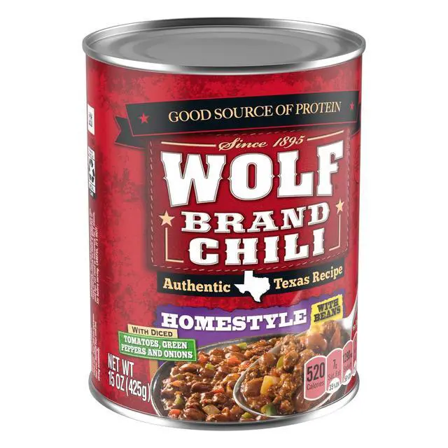 Alt view image 5 of 6 - (2 pack) Wolf Brand Homestyle Chili With Beans, 22g Protein Per Serving, 15 oz. Can