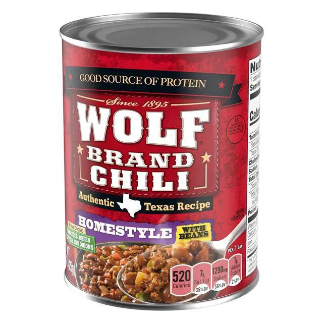 Alt view image 3 of 6 - (2 pack) Wolf Brand Homestyle Chili With Beans, 22g Protein Per Serving, 15 oz. Can