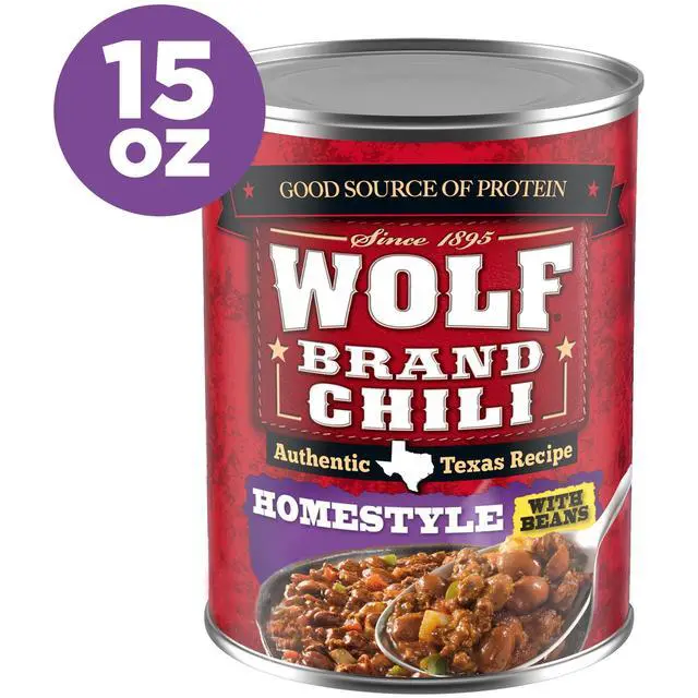 Alt view image 6 of 6 - (2 pack) Wolf Brand Homestyle Chili With Beans, 22g Protein Per Serving, 15 oz. Can