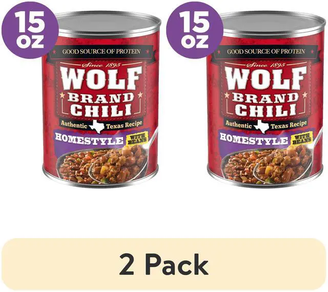 Main image of (2 pack) Wolf Brand Homestyle Chili With Beans, 22g Protein Per Serving, 15 oz. Can
