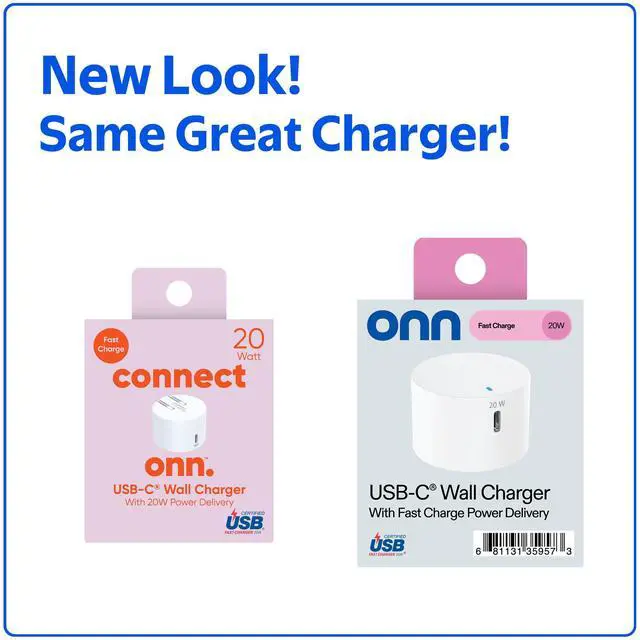 Alt view image 3 of 6 - onn 20W Single USB-C Port Wall Charger, Fast Charging, USB-IF Certified, Foldable Plug, White - Compatible with iPhone 17/16/15 Series, Samsung Galaxy, Note, Pixel Devices iPad Pro, & More