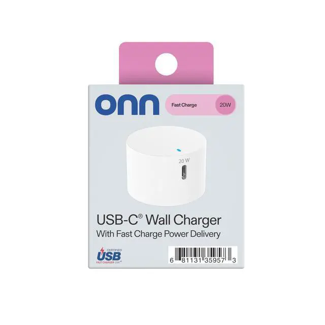 Alt view image 5 of 6 - onn 20W Single USB-C Port Wall Charger, Fast Charging, USB-IF Certified, Foldable Plug, White - Compatible with iPhone 17/16/15 Series, Samsung Galaxy, Note, Pixel Devices iPad Pro, & More