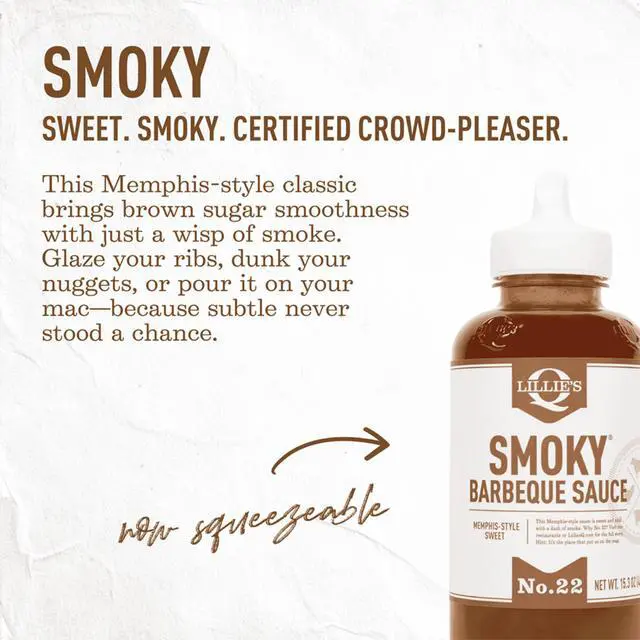 Alt view image 3 of 7 - Lillies Q Memphis Style BBQ Sauce Smoky & Sweet Barbecue Sauce for Ribs, Pulled Pork & Chicken, 15.3 oz Squeeze Bottle