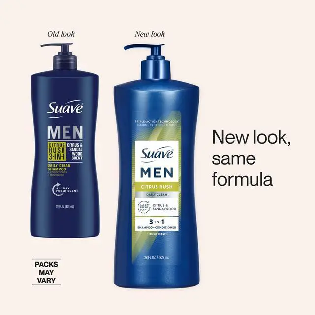Alt view image 4 of 6 - Suave Men Citrus Rush 3-in-1 Shampoo, Conditioner & Body Wash with Glycerin & Keratin, 28 OZ