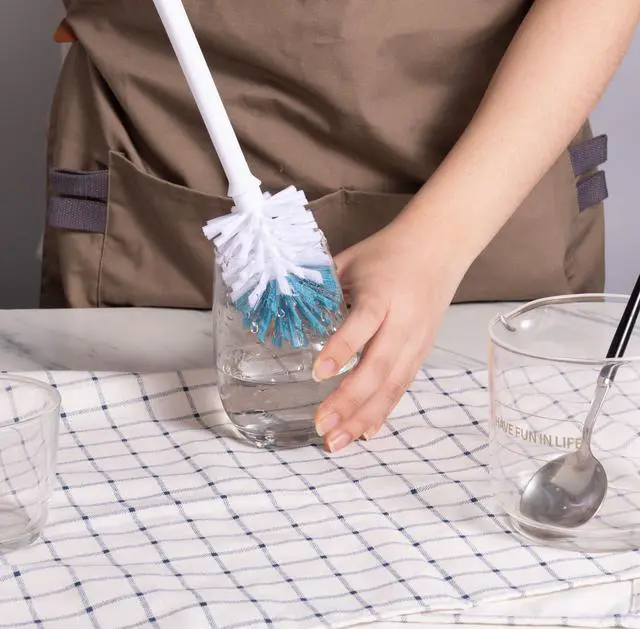 Alt view image 2 of 7 - Mainstays 2-Piece Bottle and Straw Curved Cleaning Brush Set, 12 in, Cool Blue/White