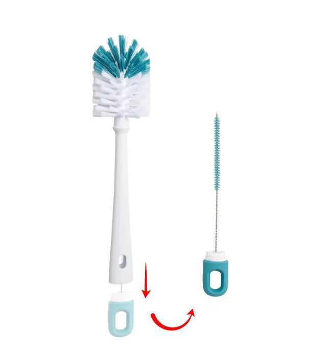 Alt view image 3 of 7 - Mainstays 2-Piece Bottle and Straw Curved Cleaning Brush Set, 12 in, Cool Blue/White