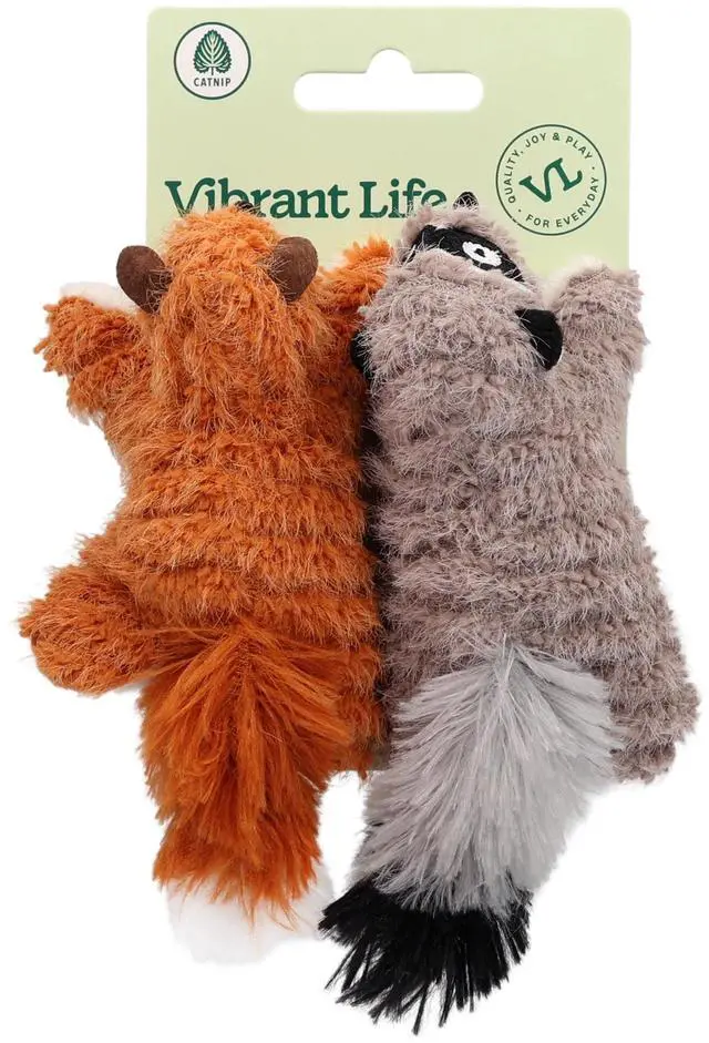 Main image of Vibrant Life Plush Cat Toys with Crinkle and Catnip, Lemur and Squirrel, 2 Count