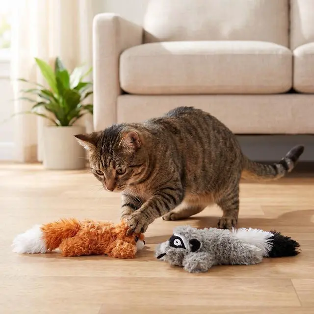 Alt view image 3 of 7 - Vibrant Life Plush Cat Toys with Crinkle and Catnip, Lemur and Squirrel, 2 Count