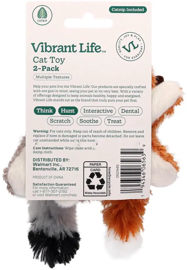 Alt view image 6 of 7 - Vibrant Life Plush Cat Toys with Crinkle and Catnip, Lemur and Squirrel, 2 Count