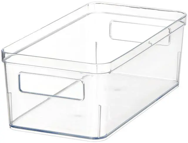 Main image of Mainstays Medium Clear Plastic Pantry Storage Organizer Bin with Handles, 12 in x 6 in x 4 in