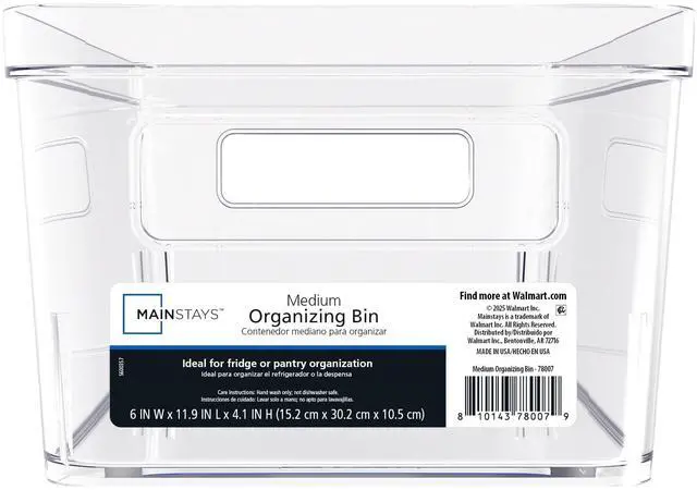 Alt view image 3 of 5 - Mainstays Medium Clear Plastic Pantry Storage Organizer Bin with Handles, 12 in x 6 in x 4 in