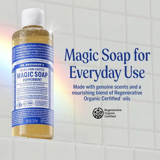Alt view image 6 of 7 - Dr. Bronner's Peppermint Pure-Castile Liquid Soap, Body Wash, 8 oz