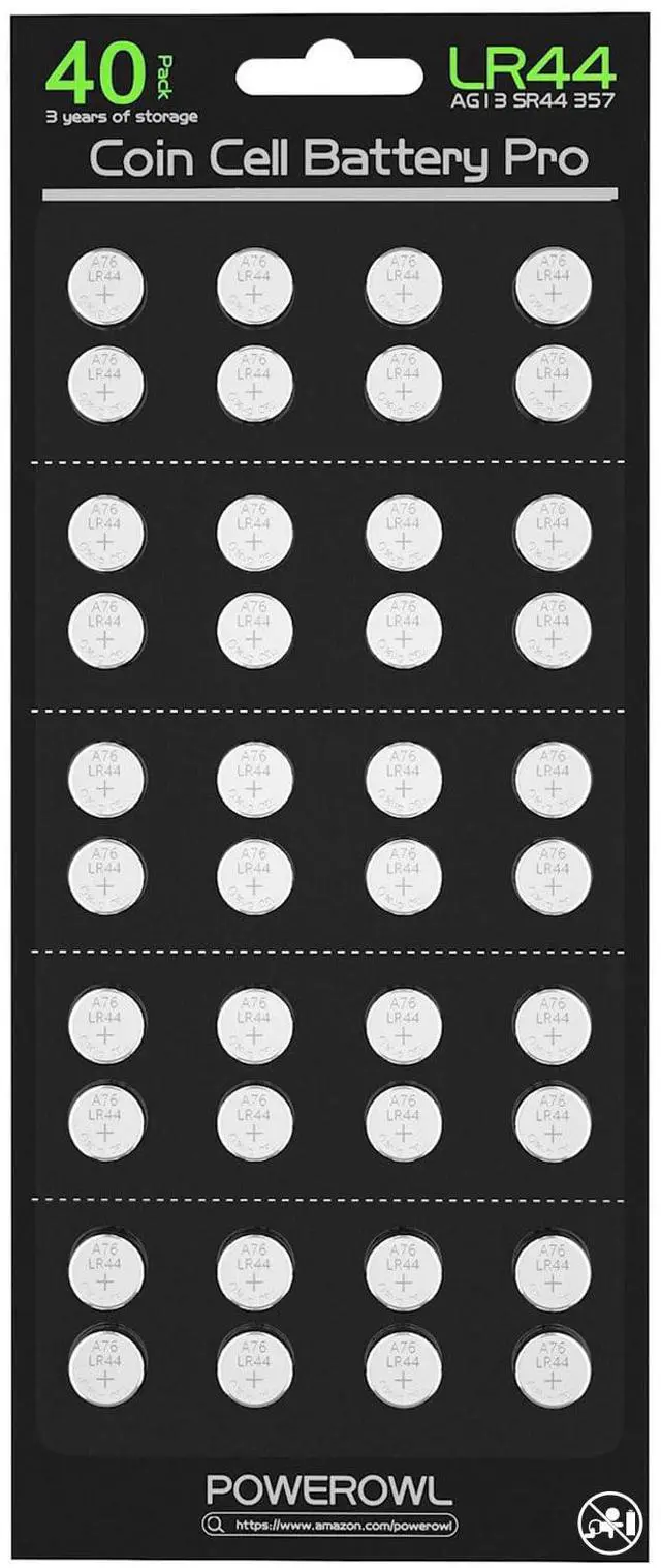 Main image of POWEROWL High Capacity LR44 Batteries 40 Pack, L1154F AG13 357 303 SR44 A76 Premium Alkaline Battery 1.5V Button Coin Cell Batteries