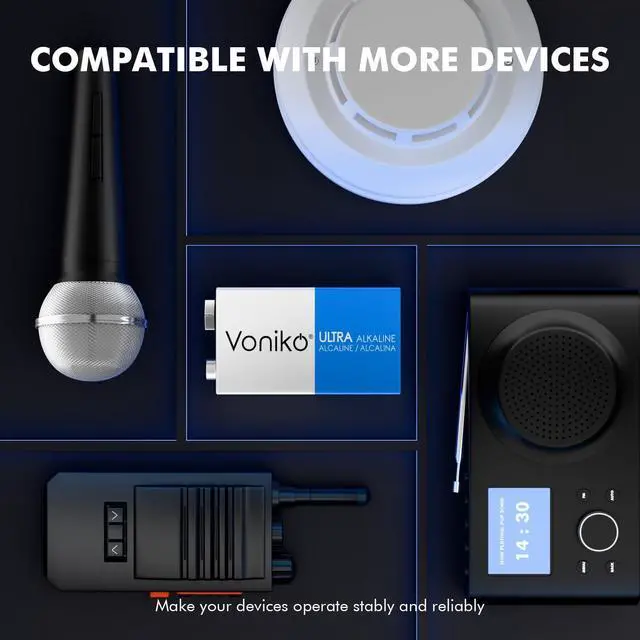 Alt view image 5 of 6 - Voniko 9V Batteries 4 Pack, 9 Volt Alkaline Battery for Smoke Alarms