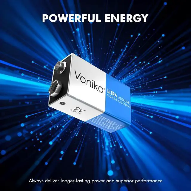 Alt view image 3 of 6 - Voniko 9V Batteries 4 Pack, 9 Volt Alkaline Battery for Smoke Alarms