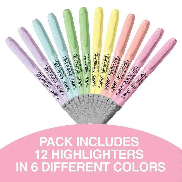 Alt view image 4 of 6 - BIC Brite Liner Grip Pastel Highlighter Set, Chisel Tip, 12-Count