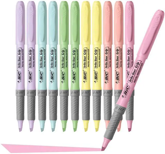 Alt view image 6 of 6 - BIC Brite Liner Grip Pastel Highlighter Set, Chisel Tip, 12-Count