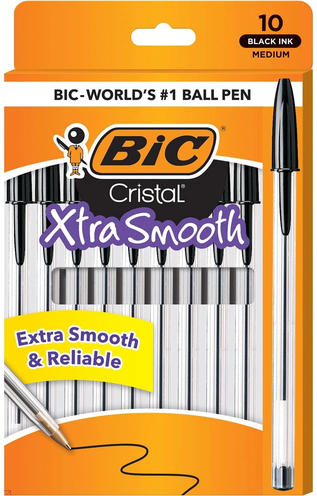 Alt view image 5 of 6 - BIC Cristal Xtra Smooth Ballpoint Pen, Medium Point, 1.0mm, Black, 10-Count