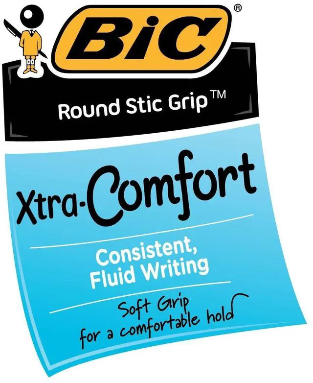 Alt view image 2 of 5 - BIC Round Stic Grip Xtra Comfort Ballpoint Pen, Blue Ink, 12-Count
