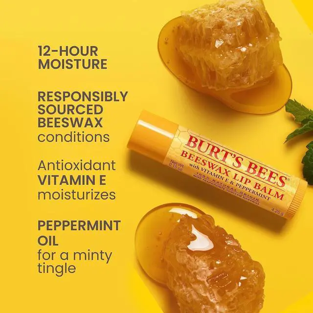 Alt view image 2 of 6 - Burt's Bees 100% Natural Moisturizing Lip Balm, Original Beeswax with Vitamin E & Peppermint Oil, 0.15 Oz