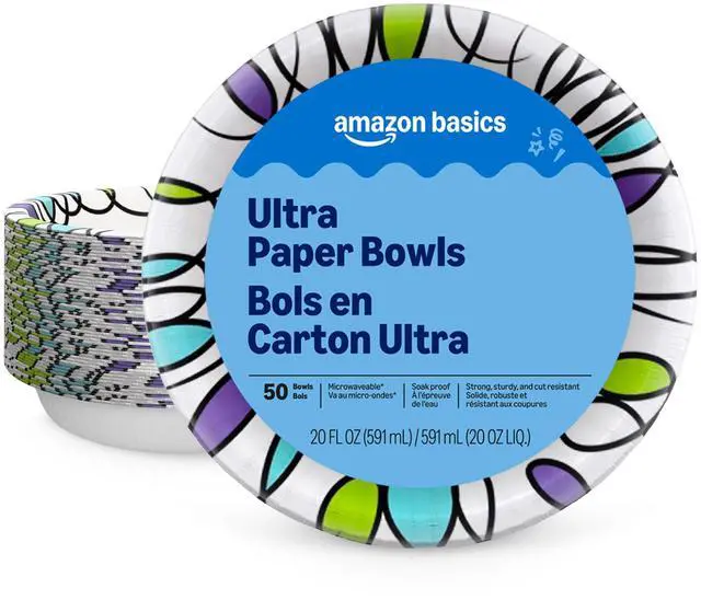 Main image of Basics Ultra Disposable Paper Bowls, 20 Oz, Microwave Safe, Soak Proof, Strong & Sturdy, White, 50 Count, Packaging May Vary