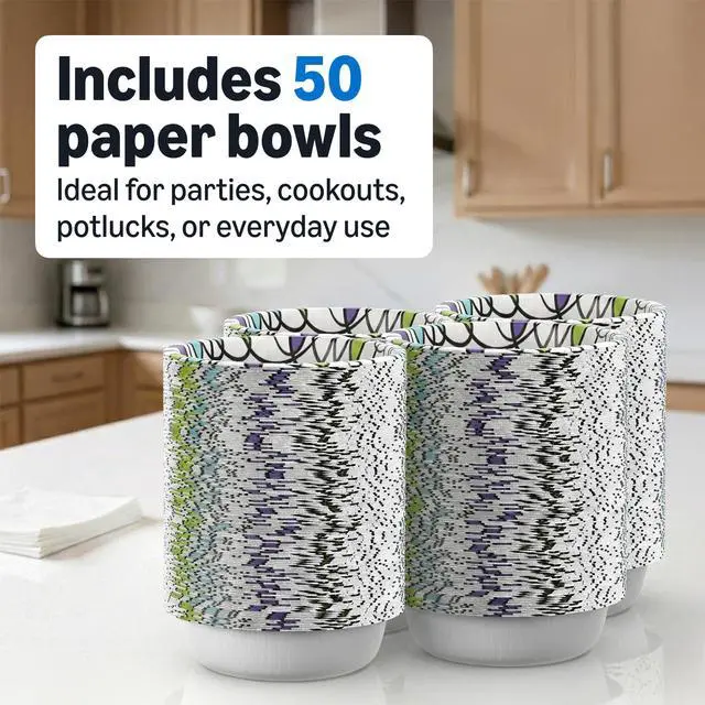 Alt view image 2 of 6 - Basics Ultra Disposable Paper Bowls, 20 Oz, Microwave Safe, Soak Proof, Strong & Sturdy, White, 50 Count, Packaging May Vary