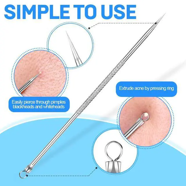 Alt view image 2 of 6 - Teenitor Pimple Extractor Acne Treatment Tool Surgical Grade Blackhead Comedone Removal 2-in-1 Popper Tool for Face Nose Blackhead Extractor Tool Silver