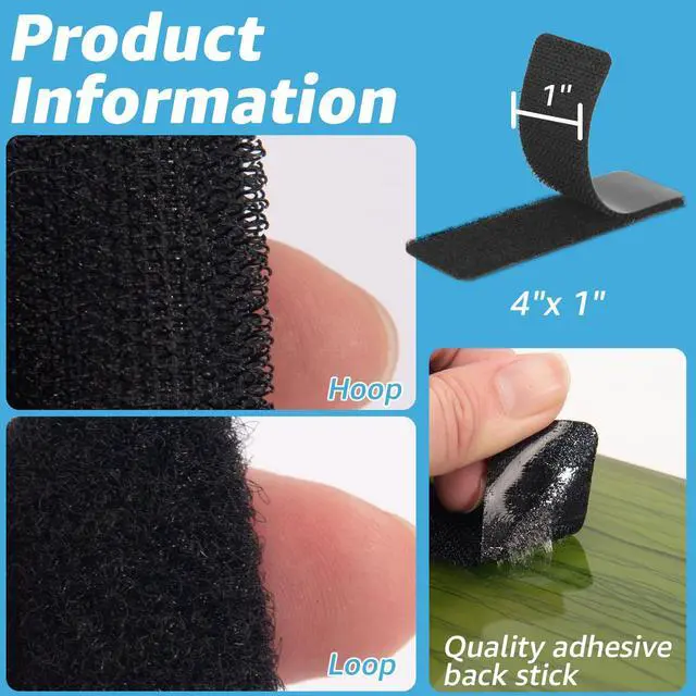 Alt view image 5 of 6 - Art3d 16 Sets Hook and Loop Tape, 1"x 4" Sticky Back, Heavy Duty