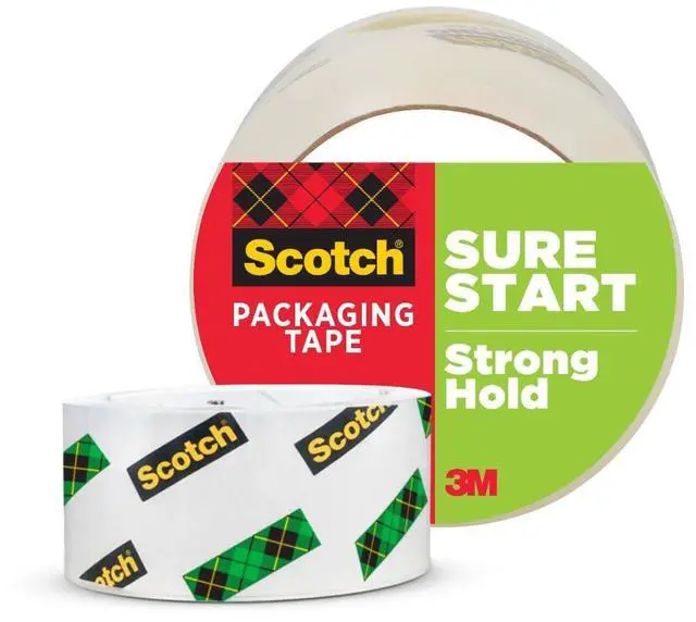 Main image of Scotch Sure Start Shipping Packaging Tape, 1.88" x 54.6 yd, Designed for Packing, Shipping and Mailing, Quiet Unwind, No Splitting or Tearing, 3" Core, Clear, 1 Roll (345)