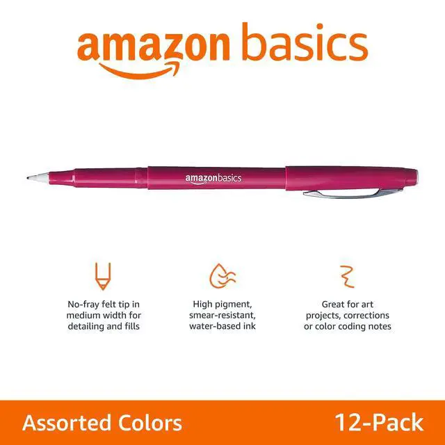Alt view image 5 of 7 - Amazon Basics Felt Tip Marker Pens, Assorted Colors, for Art Projects, Writing, Drawing, and Journaling, 12-Pack
