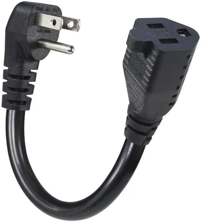Main image of Short Power Extension Cord - Low Profile Wall Head 6 Inch 14AWG/3C SJTW Heavy Duty Extension Cable for Indoor/Outdoor, 90-Degree Flat Plug 15A/125V 1875W NEMA 5-15P to NEMA 5-15R, Black 1-Pack