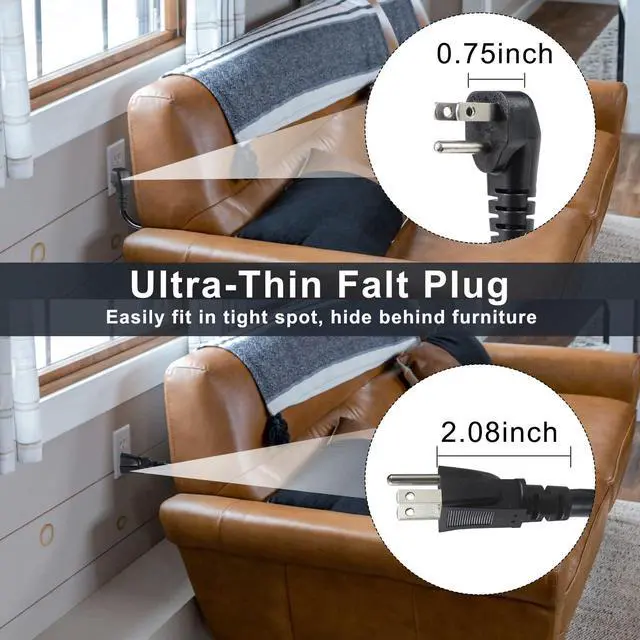 Alt view image 7 of 7 - Short Power Extension Cord - Low Profile Wall Head 6 Inch 14AWG/3C SJTW Heavy Duty Extension Cable for Indoor/Outdoor, 90-Degree Flat Plug 15A/125V 1875W NEMA 5-15P to NEMA 5-15R, Black 1-Pack