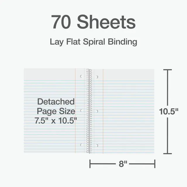 Alt view image 6 of 6 - Oxford Spiral Notebooks, 2 Pack, 1 Subject, Wide Ruled Notebooks for School, 8 x 10.5 Inches, 70 Sheets, Assorted Colors, Back to School Supplies (1002539)