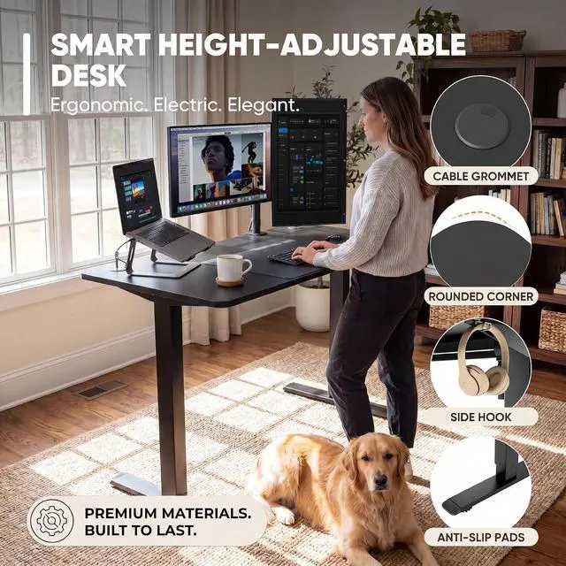 Alt view image 4 of 7 - Furmax 55 Inches Electric Height Adjustable Standing Desk Home Office Desk