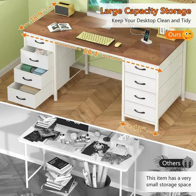 Alt view image 5 of 7 - 50 Inch Computer Desk with 8 Drawers for Home Office, Bedroom, Living Room